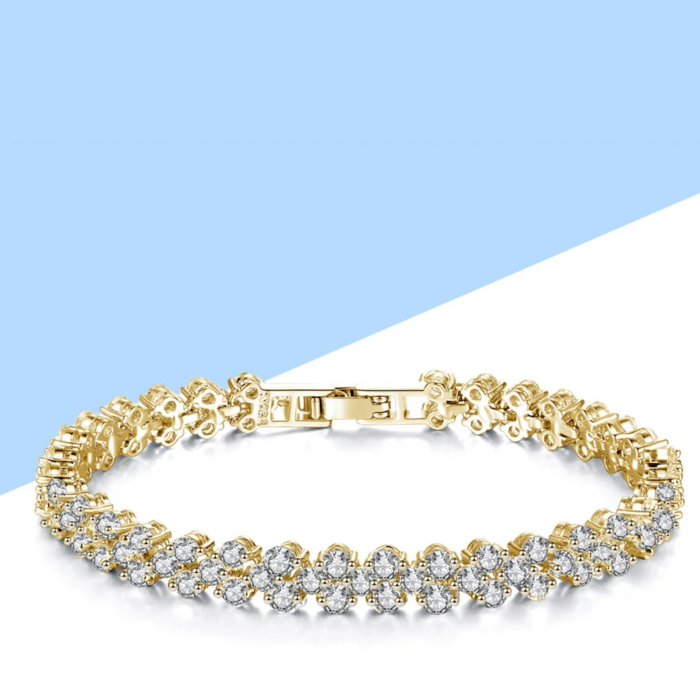 

Diamond-Crystal Charm Bangle Bracelet For Women Luxury Gold Alloy Sensitive Skin Safe Crystal Chain Bracelet Creative