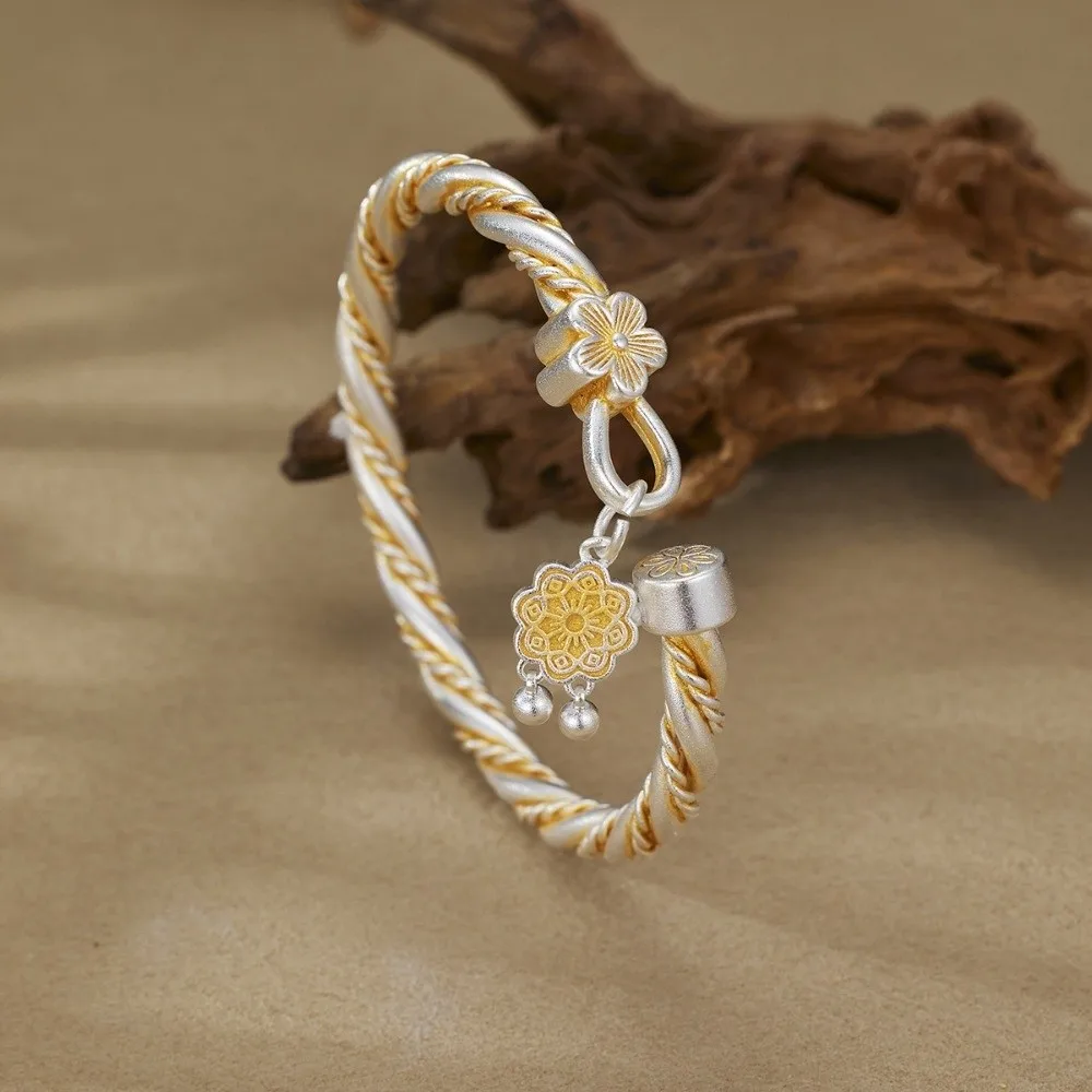 

Antique Chinese Style Bracelet Exquisite Elegant Open Bracelet Traditional Style Adjustable Fried Dough Twists Bracelet Festival