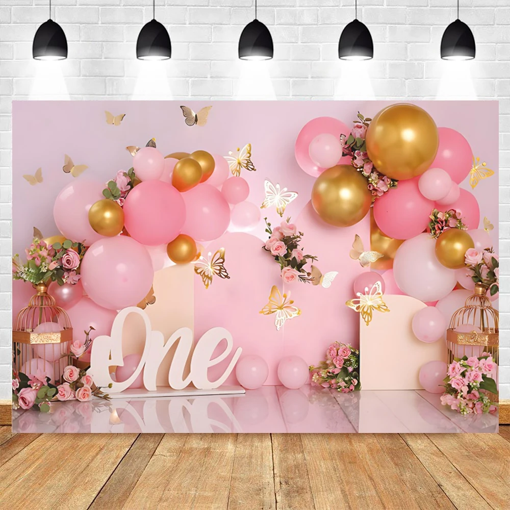 Newborn Baby 1st Birthday Backdrop Pink Blue Balloon Girl Boy Baby Shower Cake Smash Photography Background Decor Photo Studio