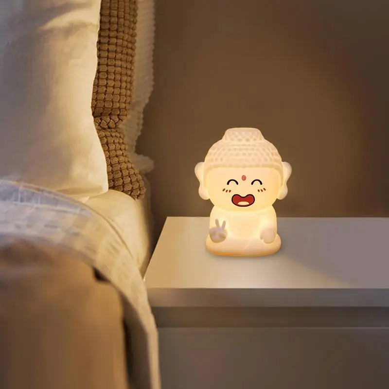 Buddha Statue Led Light Smiling Buddha Design Bedroom Bedside Light Led Cute Lamps 3 Colors Dimmable Lamps For Bedrooms Indoor