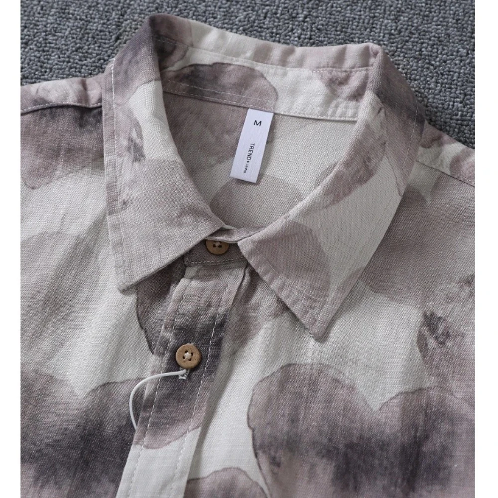 Men Ink Wash Heart Print Long Sleeve Shirts Vintage Lapel Button Down Blouse Streetwear Loose Casual Shirts