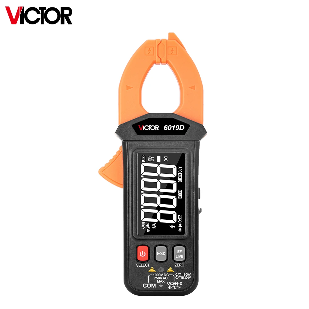 Victor 6019D Digital Clamp Meter Large Screen Reverse Display 5999 Counts Auto Range 200A Rechargeable Digital Mini AC Clamp Tes