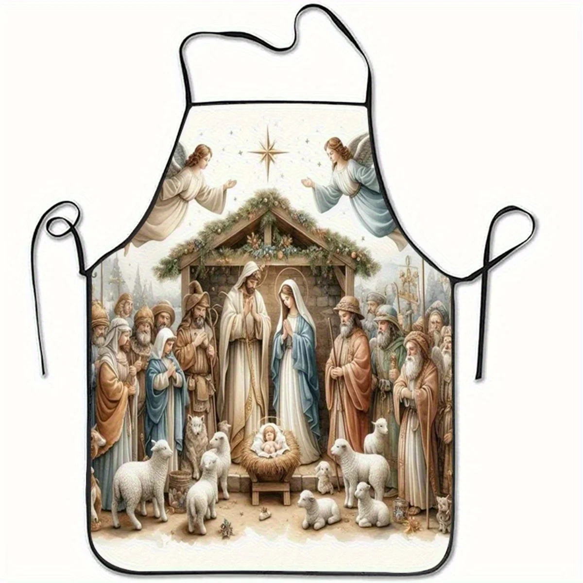 1pc 2D Good Shepherd Angel Religious Apron, Easter Christmas Themed Kitchen Apron, Unisex for Baking, BBQ and Church Events