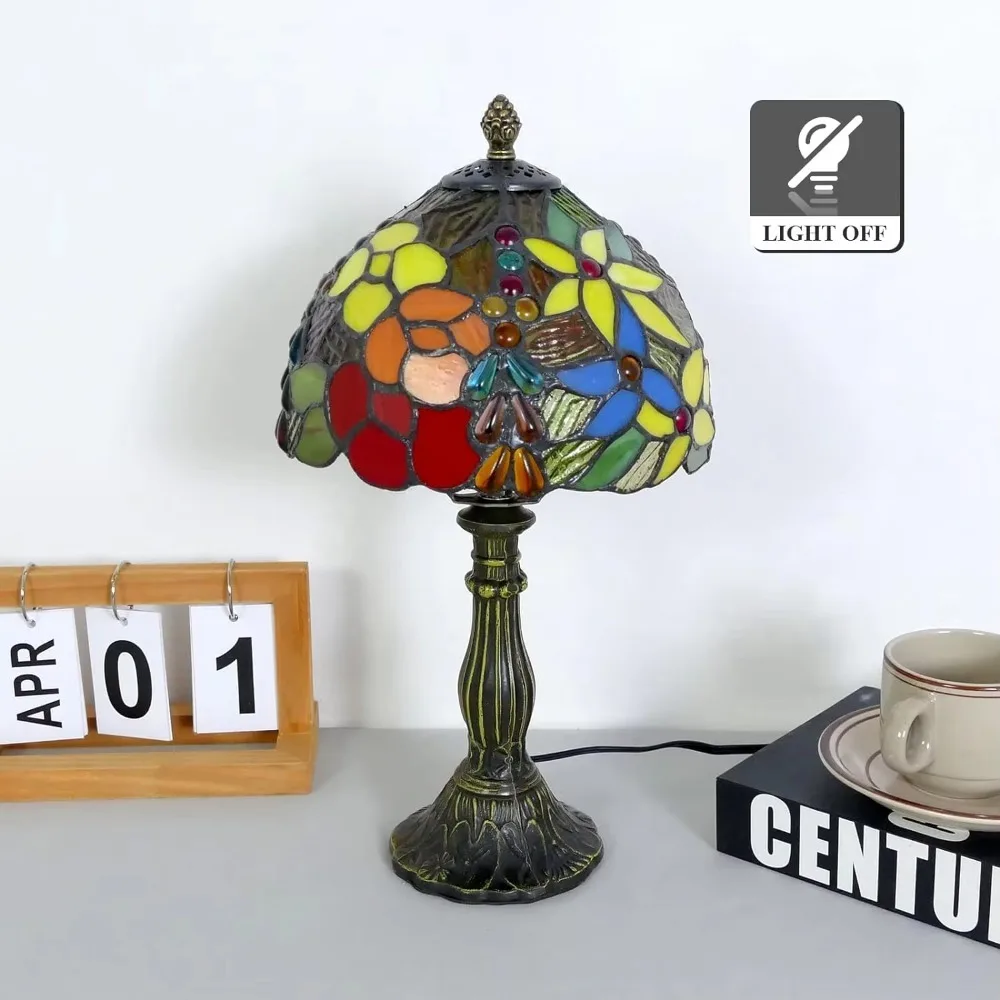 Vintage petit vitrail Tiffany fleurs multicolores lampe de Table de bureau florale pour salon, chevet, lecture