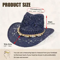 Summer Bohemian Shell Straw Hat Beach Women Men Cowboy Hats Wooden Beads Hollow Out Western Wide Brim Sun Hat Holiday Cap - Image 5
