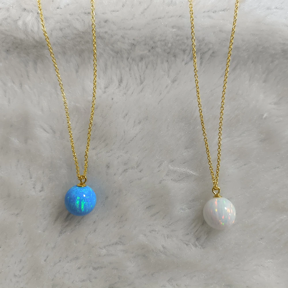 

Sterling Silver Ball Chain Necklace for Gift Party Gold Plating 7mm--10mm Good Fire Opal Ball Pendant Necklace