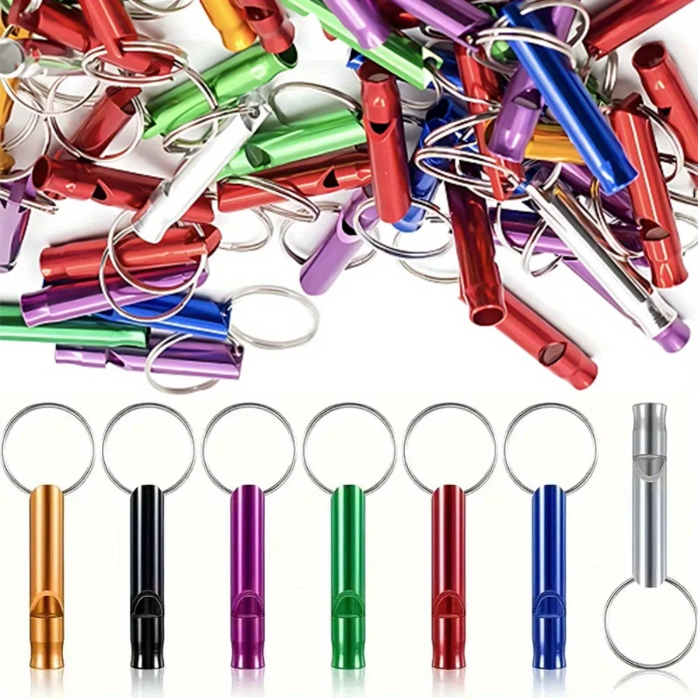 50/100pcs Aluminum Emergency Whistle Keychain Portable Loud Whistle Key Ring For Outdoor Sports Camping Hiking Boating Fishing