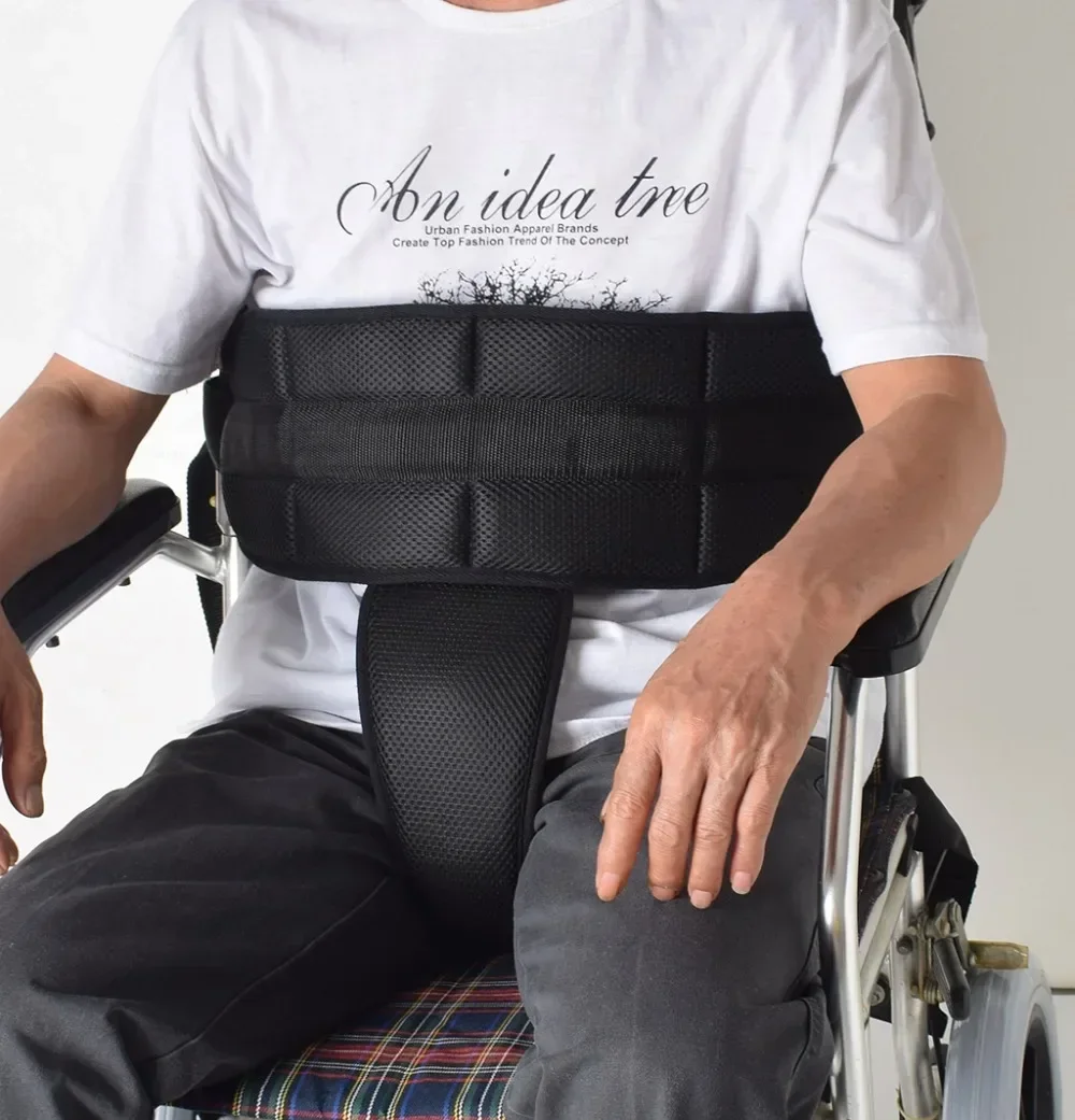 New Wheelchair Protective Belts T-cushion Prevent Body Fall Wheelchair Safety Seat Patients Restraints Fixing  Breathable Straps