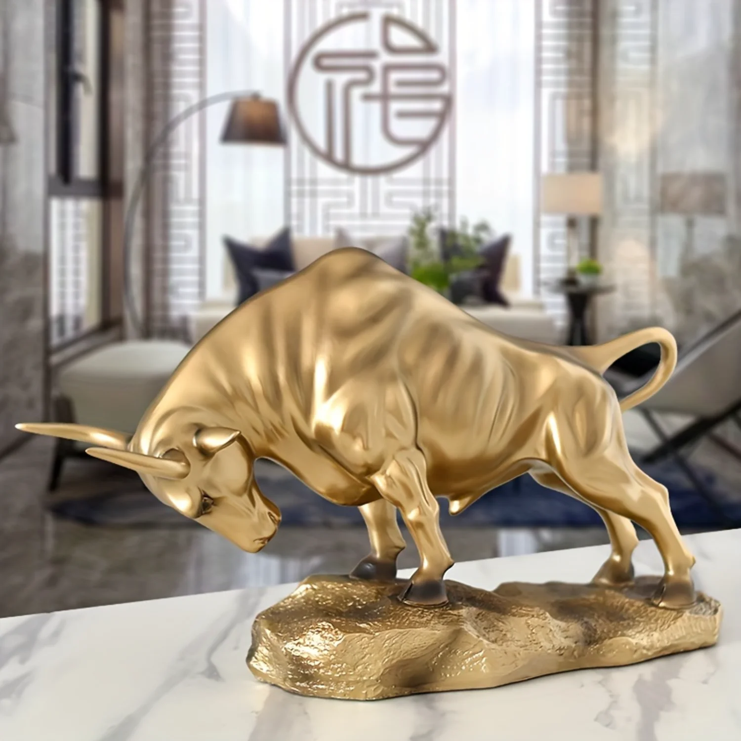 Handcrafted One Box Golden Bull Bullfight Statue - Premium Holiday Decor & Eid Al-Adha Mubarak Gift Classroom decoration Altar