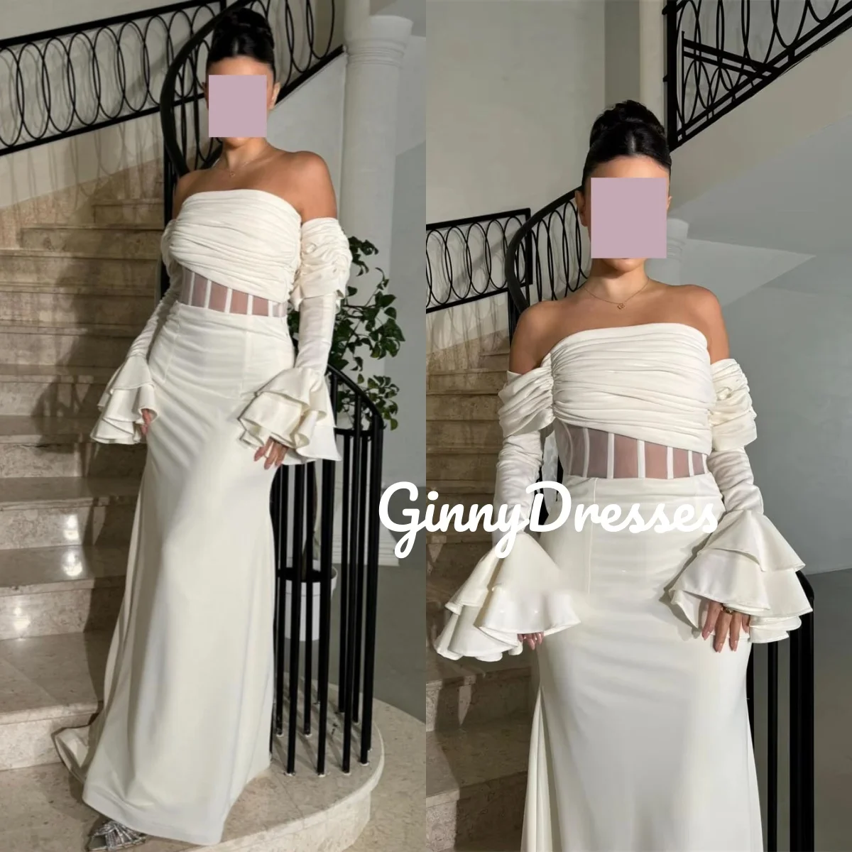 

Customize Formal Dresses Column Off-The-Shoulder Luxury Evening Dresses Floor-Length Zipper Up Ruffle Vestidos De Fiesta Long