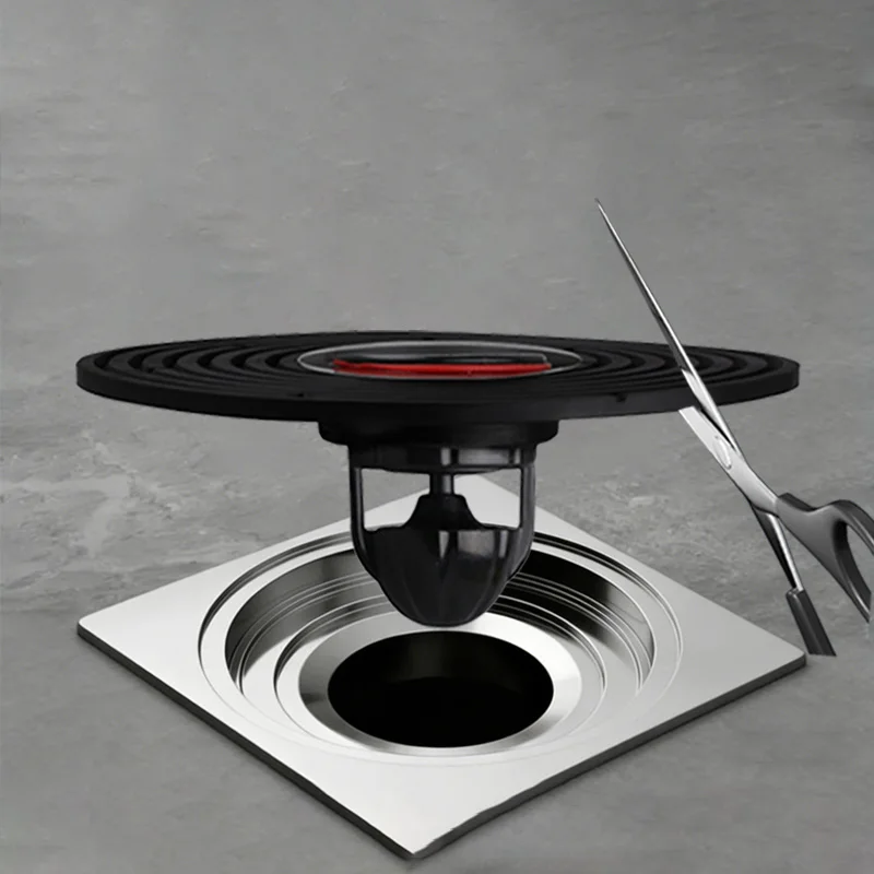 

10cm Universal Bathroom Floor Drain Cover With Reducer Ring Anti-Odor & Anti-Clog Fits Large Diameter Pipes Black Silicone