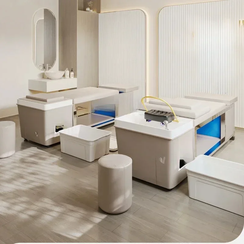 Barber shop hair treatment shampoo bed free of upper and lower water circulation fumigation bed automatic massage integration