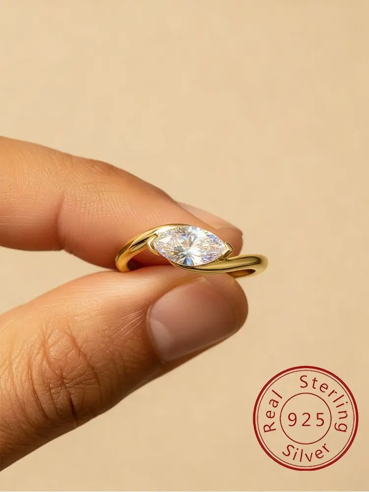 925 Sterling Silber Einfache Glänzende Welle Marquise Zirkon Ring Für Frauen Verlobung Party Luxus Hohe Qualität Edlen Schmuck Geschenke