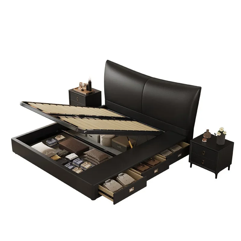 

Modern simple first-layer cowhide leather bed master bedroom Italian leather bed