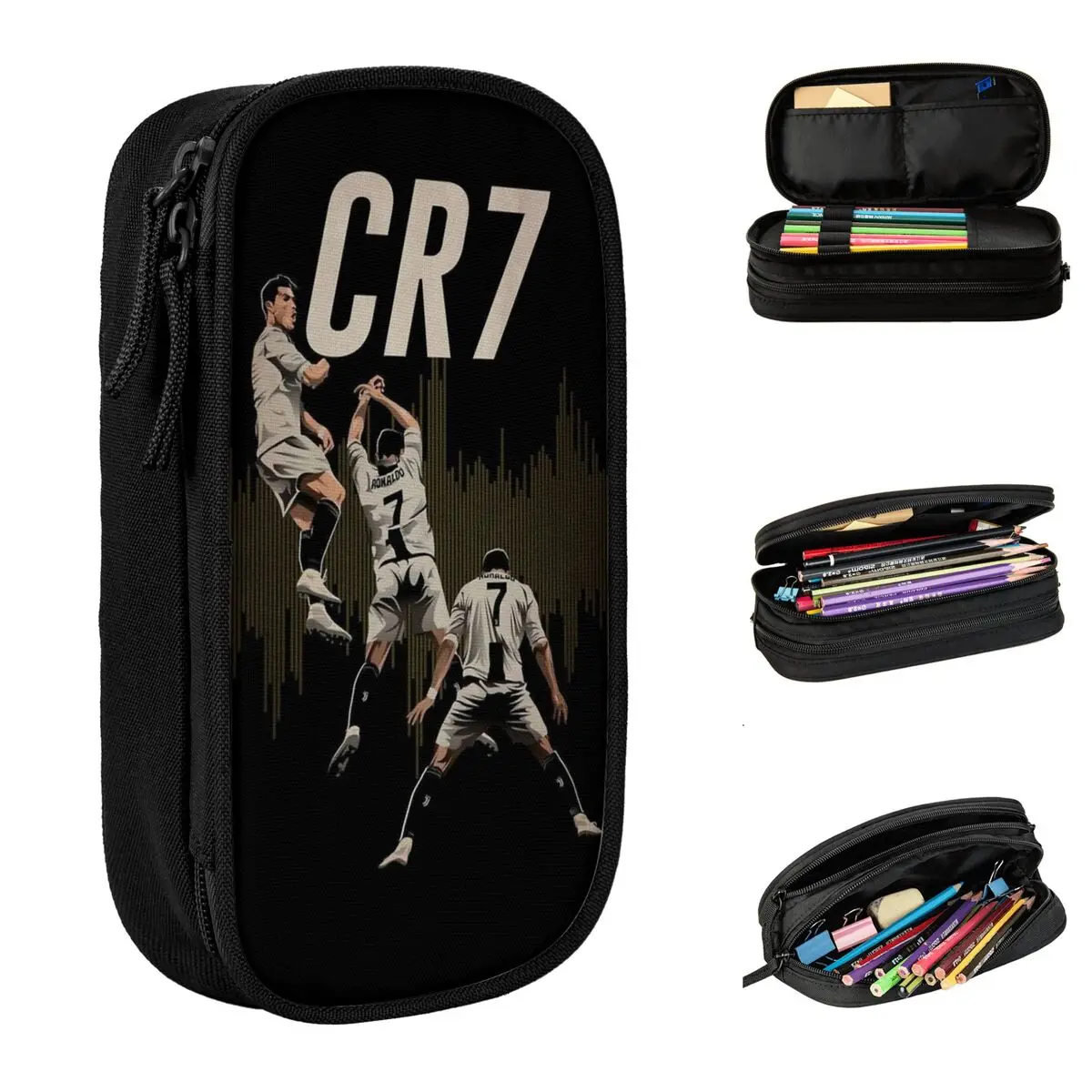 Nuevo Estuche para lápices de fútbol Ronaldos Cr7, estuche para lápices, bolígrafo para estudiantes, bolsa de gran capacidad, suministros escolares, regalo, papelería