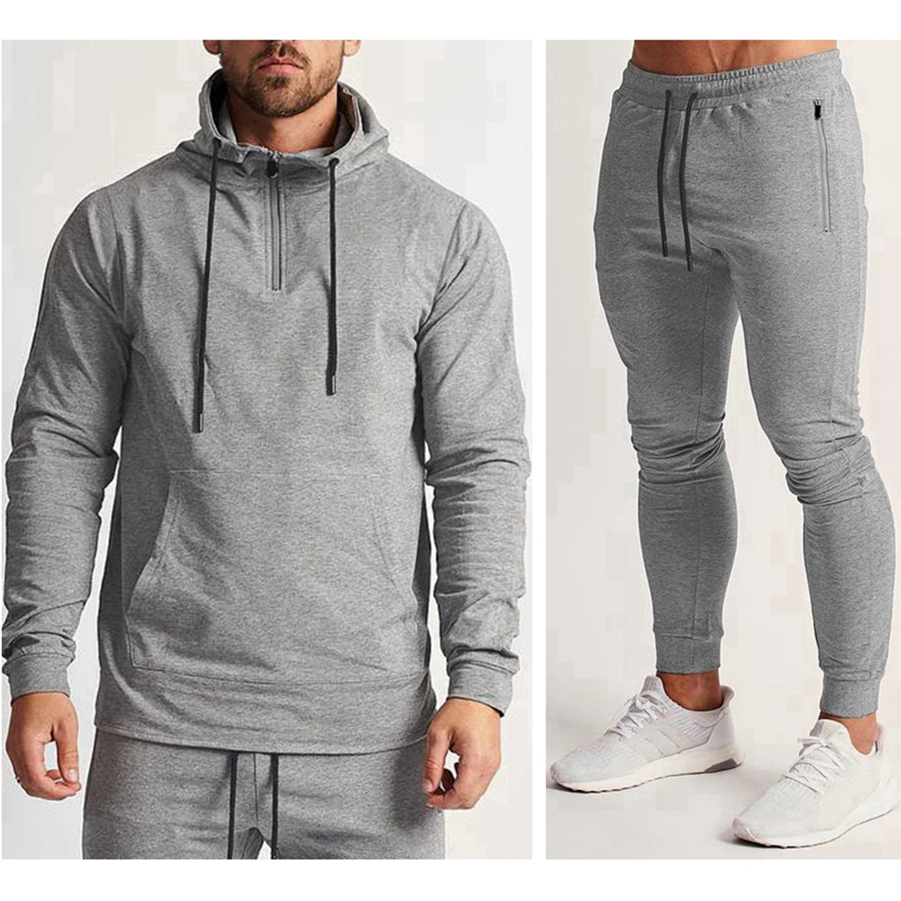 Men's Tracksuits Gym Sport Suits Hoodies Fitness Sportswears Pullover Hooded Sweatpants Two piece Sets Zipper Training Clothes