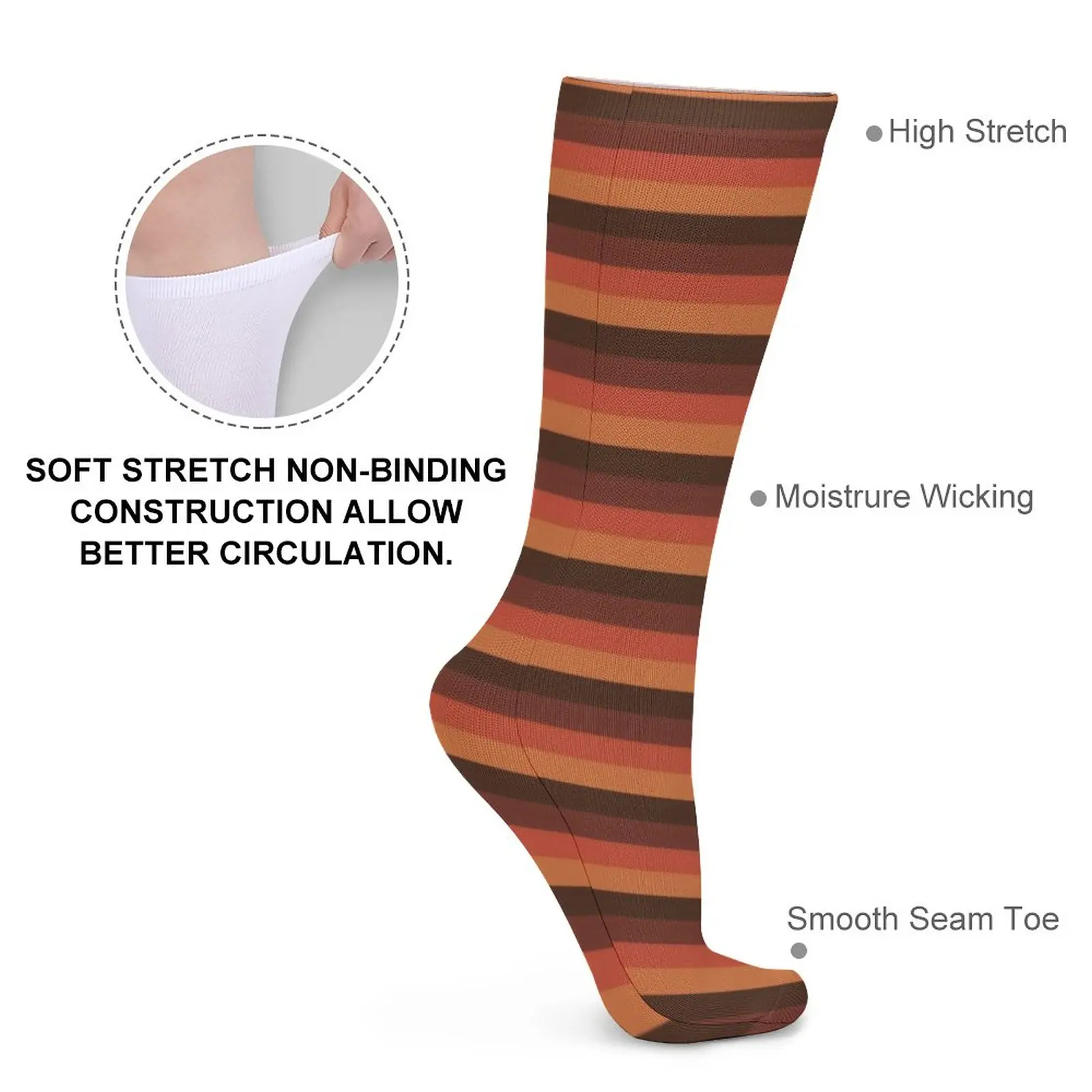 Cool Retro 70S Print Stockings Brown Orange Stripes Pattern Retro Socks Winter Non Slip Socks Female Outdoor Quality Socks