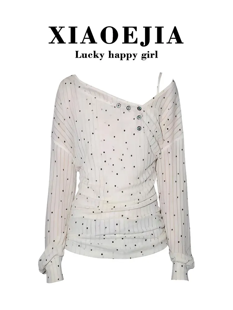 Women Polka Dot T-shirt Harajuku Korean Y2k Tee Top 90s Aesthetic 2000s Fashion Vintage Slim Fashion T-shirt Clothes