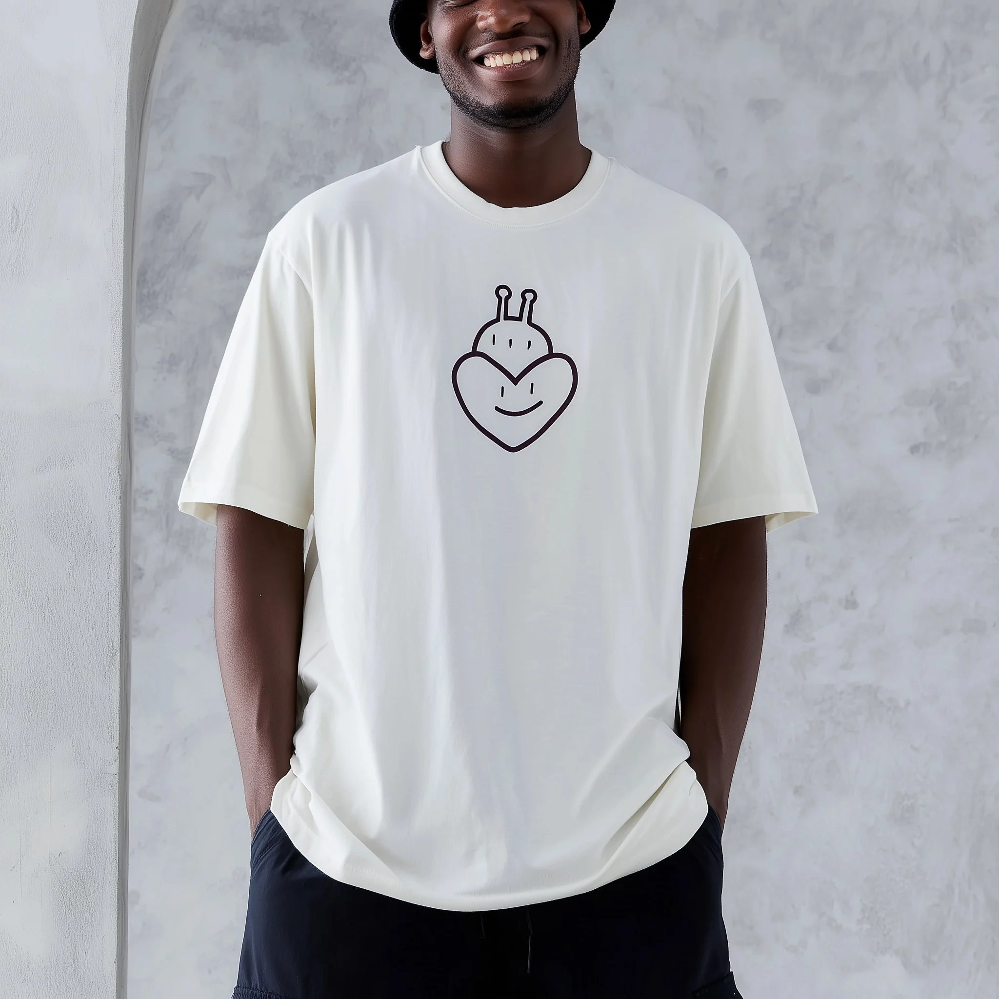 

Teevo Round Neck Cream T-Shirt with Heart Face Print for Casual Wear