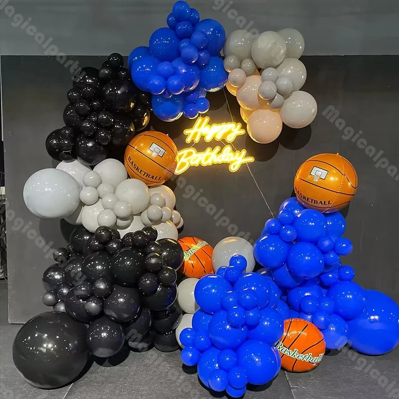 151 Basketball Balloons Arch Simple Tri Color Balloon Combination Suitable for Boys' 18th Birthday Sports Style Party Decoration