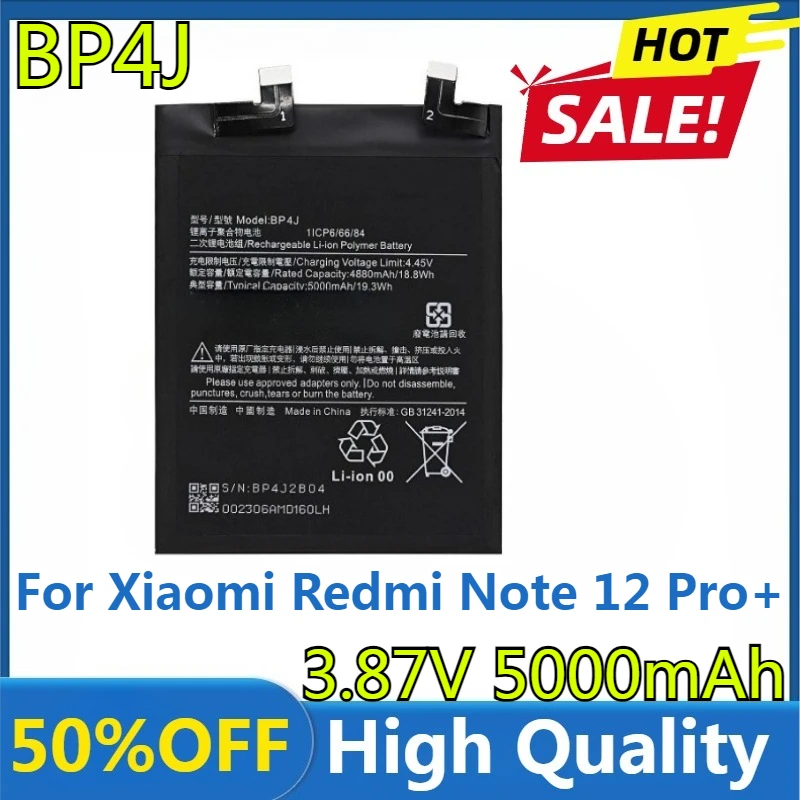 

New High quality replaceable 3.87V 5000mAh BP4J Battery for Xiaomi Redmi Note 12 Pro+ / Note 12 Pro Plus