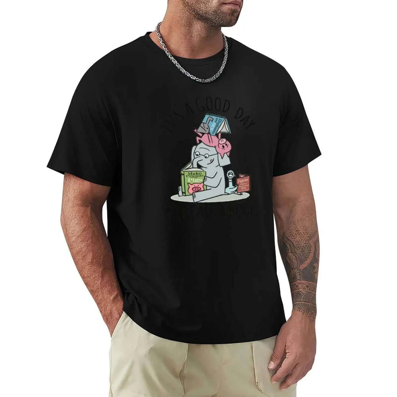 Aesthetic clothes plus sizes customs mens tshirt Elephant and Piggie - It is a good day to read a book T-shirt 2024 FUNNY summer