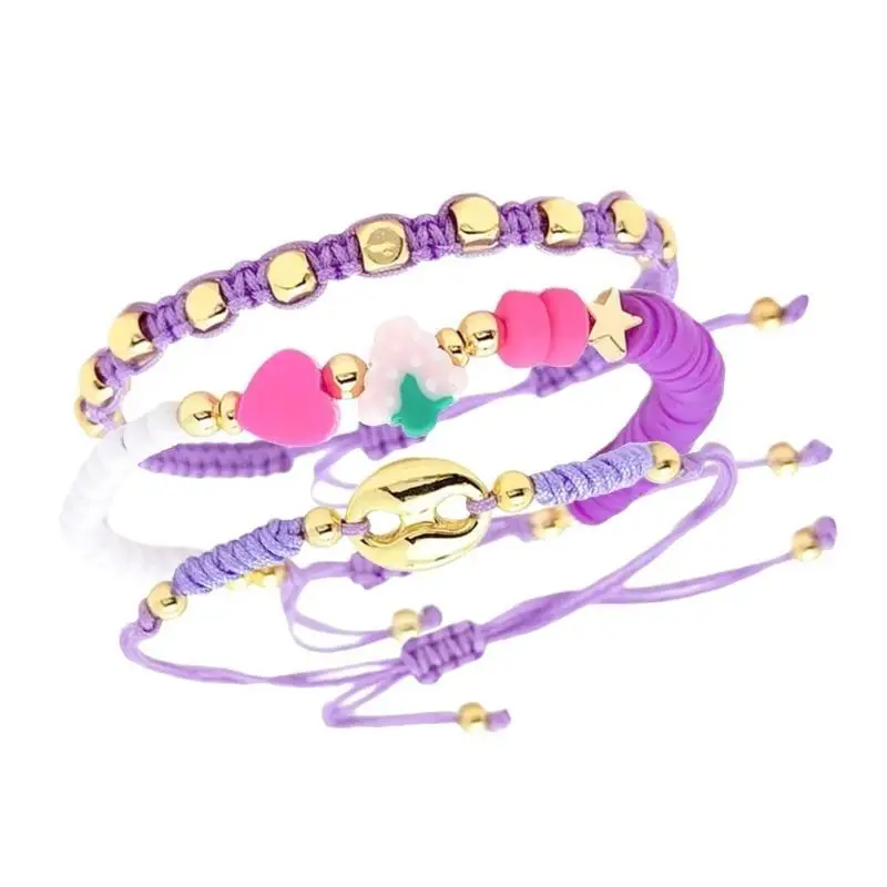 A52E 3 Pieces Bohemians Styles Fruit Charm Bracelets Featuring Glass Bead Designs