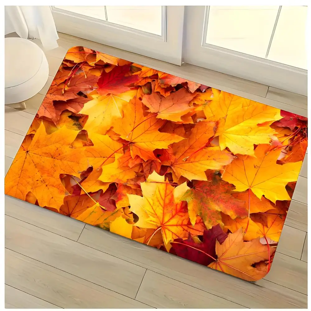 Autumn Maple Reds Floor Mat Washable Absorbent Flannel Door Mat Non-Slip Indoor Floor Rug