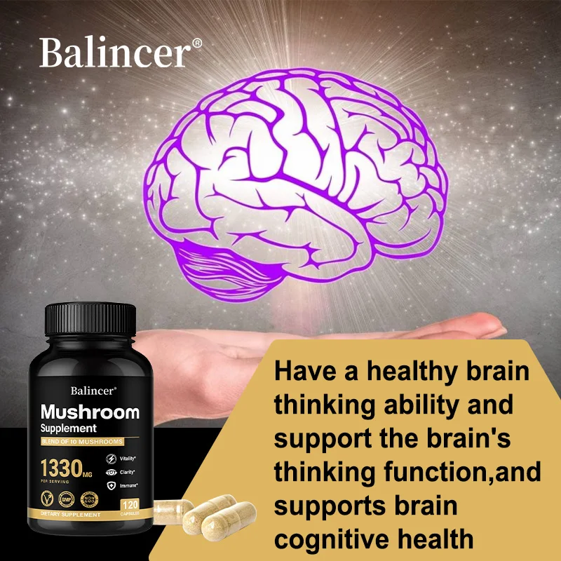 Mushroom Complex Capsules, Lions Mane, Cordyceps, Reishi & Shiitake, Cognitive Clarity, Focus, Mood, Energy & Immune Support view 2