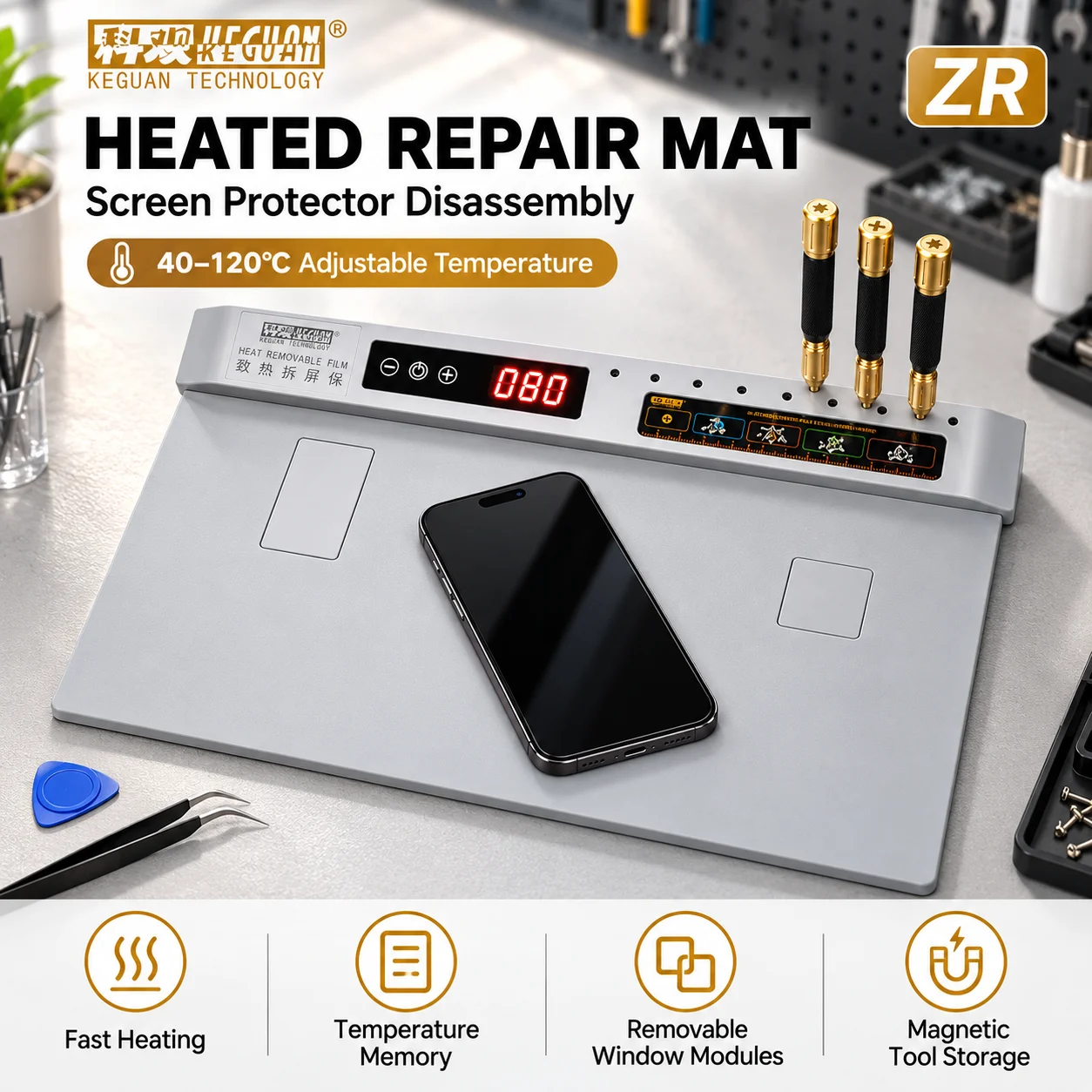 KEGUAN KG-ZR Smart Heating Platform 40-120C Silicone Repair Mat with Detachable Window Module for Mobile Phone Screen Removal