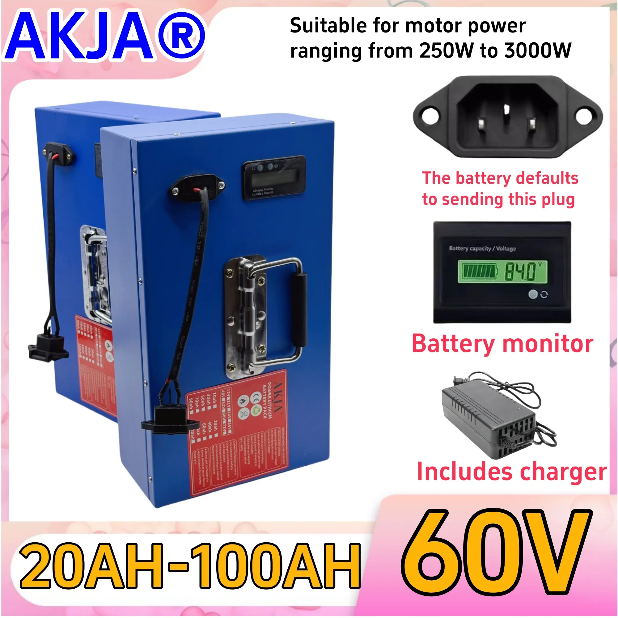 

Air fast transportation，60V100AH，Send within 24 hours，18650 lithium battery，Lithium battery pack，Suitable for motors below 3000W