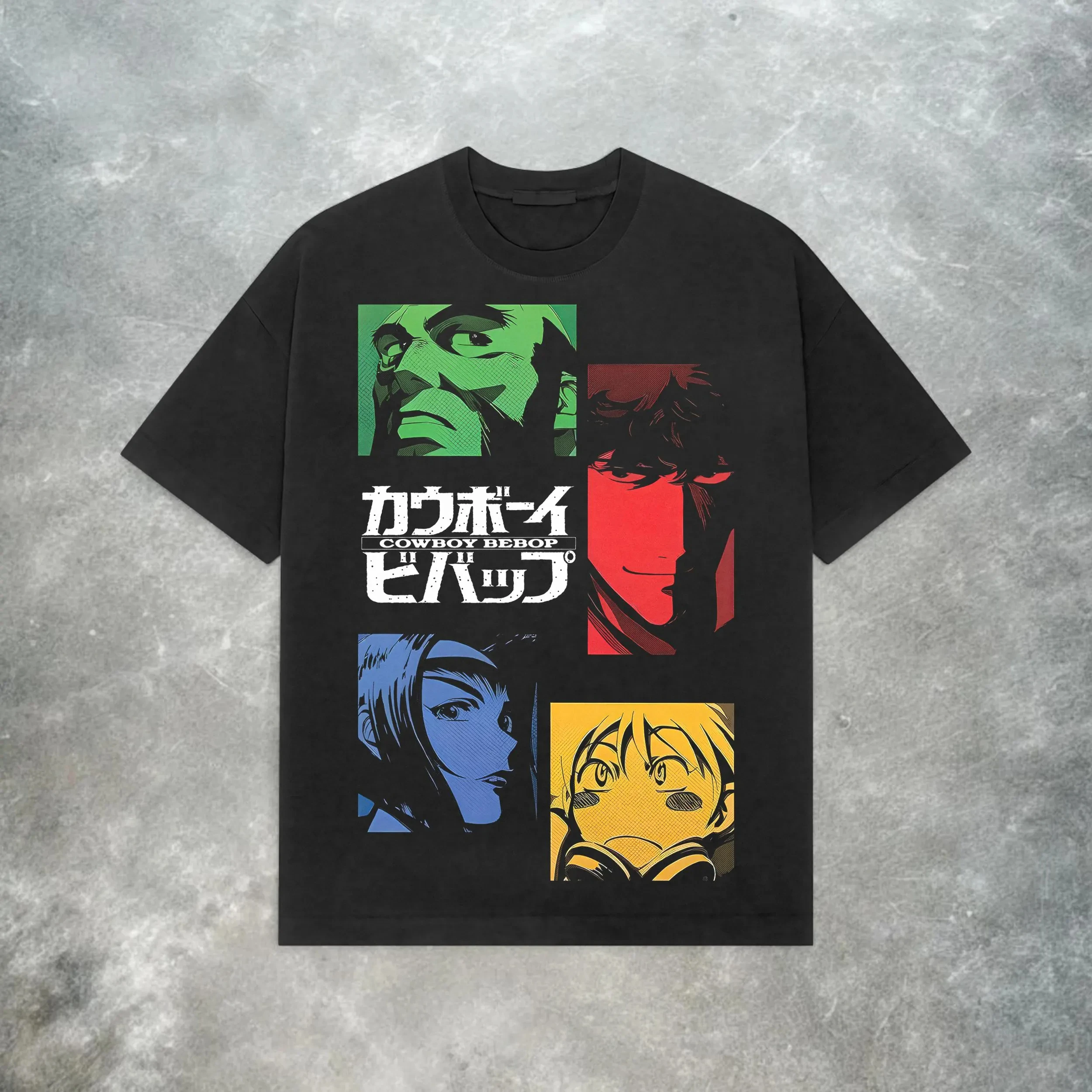 Cowboy Bebop Anime Character Grid Graphic T Shirt Retro Oversized Cotton Casual Short Sleeve Unisex Streetwear Tee