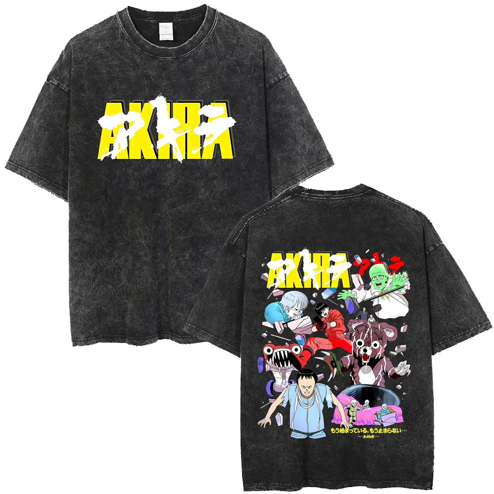 Washed Vintage Anime Akira Tetsuo Shima Shotaro Kaneda Print T Shirt Men's Clothing Fashion Retro Oversized T-shirts Streetwear
