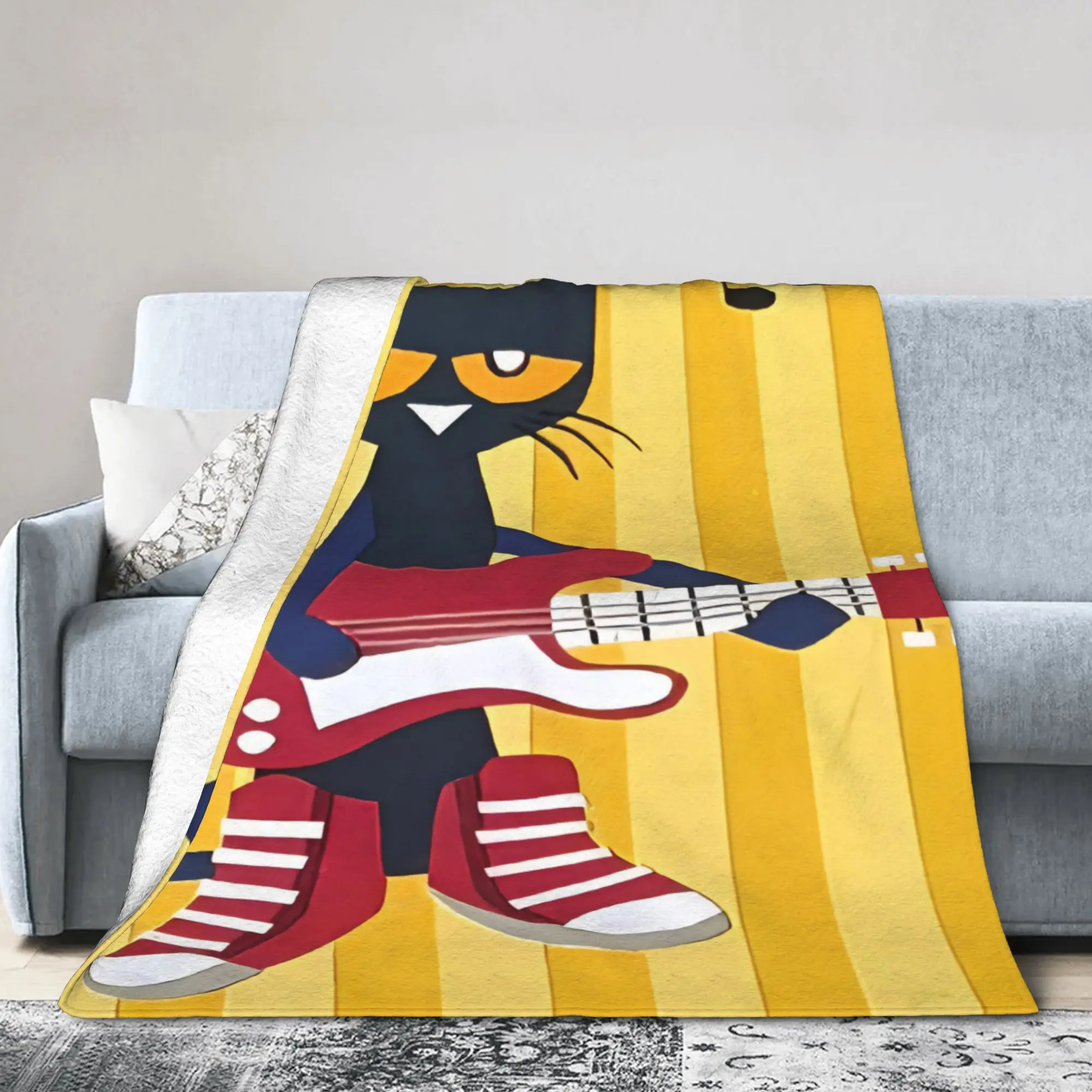 Pete The Cat Guitar Notes Blanket Cover Fleece  Lightweight Throw Blankets for Car Sofa Couch Bed Rug