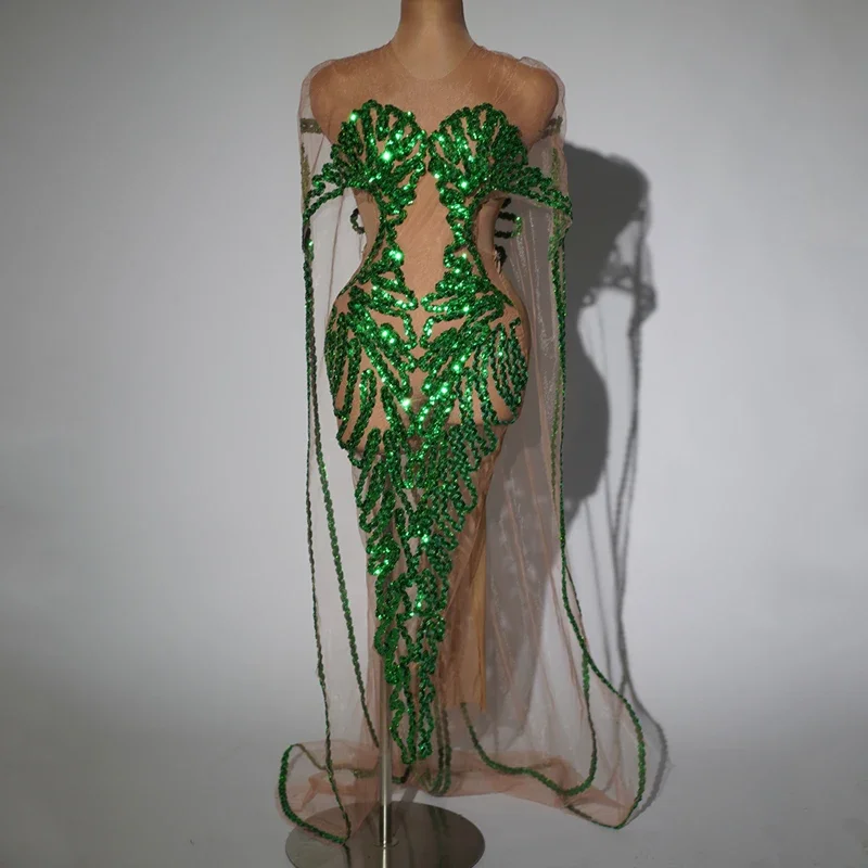 فستان سهرة شبكي لامع مثير للنوادي الليلية بار Dj أزياء مسرح الأداء للنساء الراقصات جوجو أزياء الملكة السحب