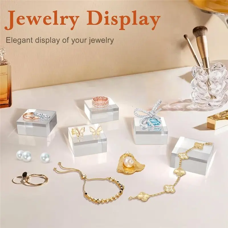 DT39 8 Pcs Acrylic Blocks for Display, Square Riser Display Stands for Trophy Jewelry, Clear Acrylic for Cube