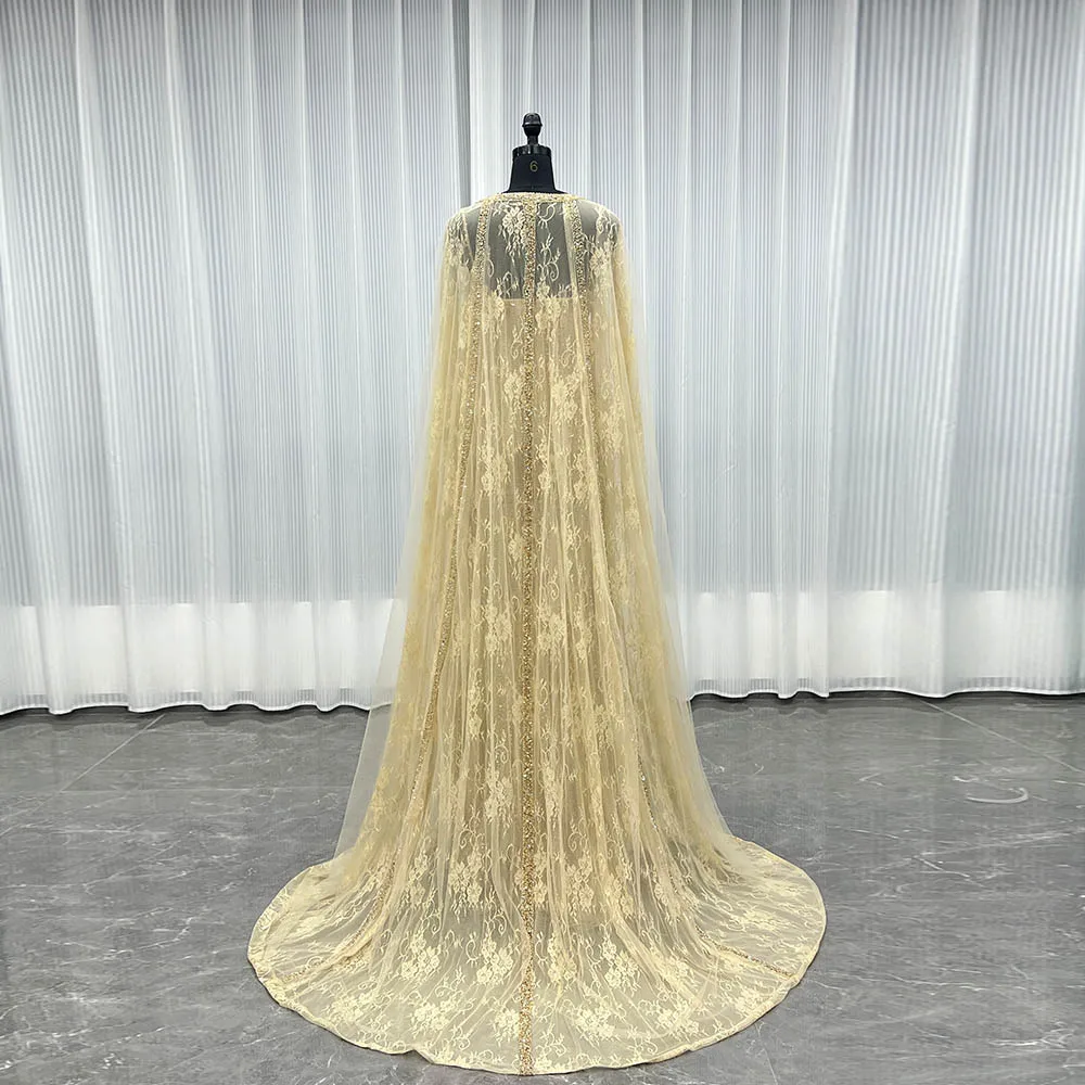 YQLNNE 051 vestidos de noche con cristales dorados champán y chal vestido Formal con cuentas de encaje
