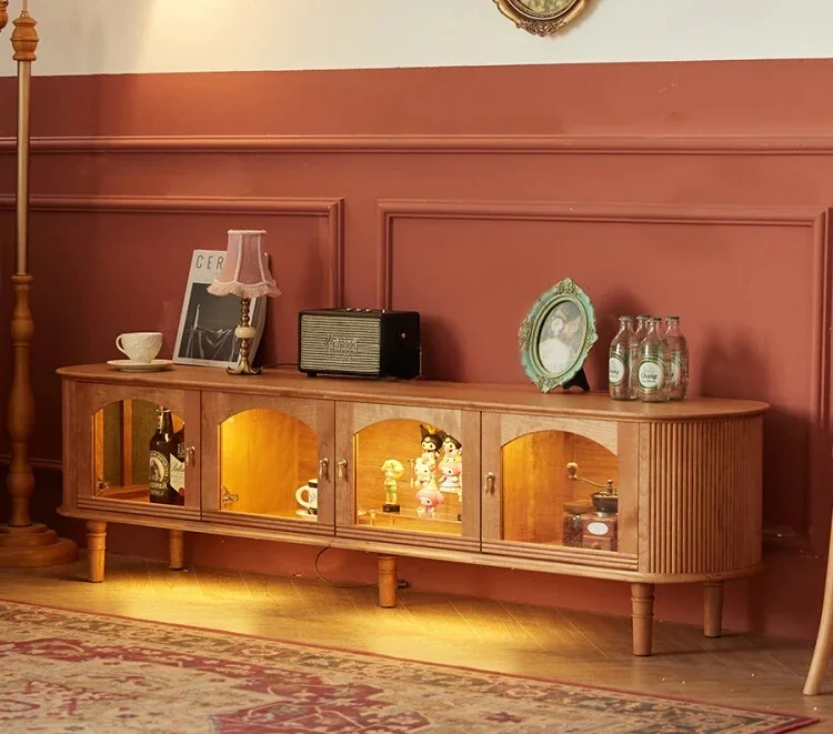 

TV Cabinet Nordic Retro Small Apartment Home Living Room Solid Wood Modern Minimalist TV