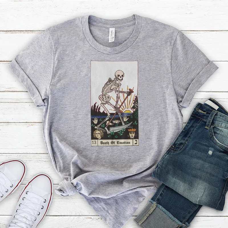 Death Skeleton T shirt  Funny Letter Aesthetic Female Clothing Fashion Cotton O Neck T-shirt Casual Shirt Short Sleeve Top Tees