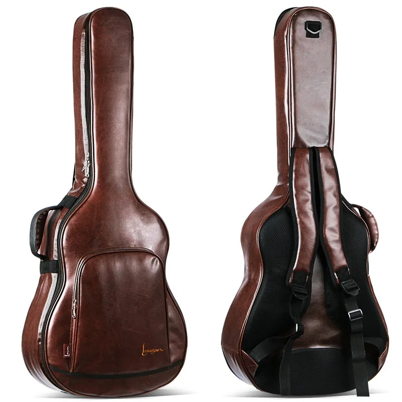 40/41 Inch PU Brown Guitar Case Acoustic Folk Guitar Gig Bag Cover With Shoulder Straps Waterproof Guitar Bag Backpack