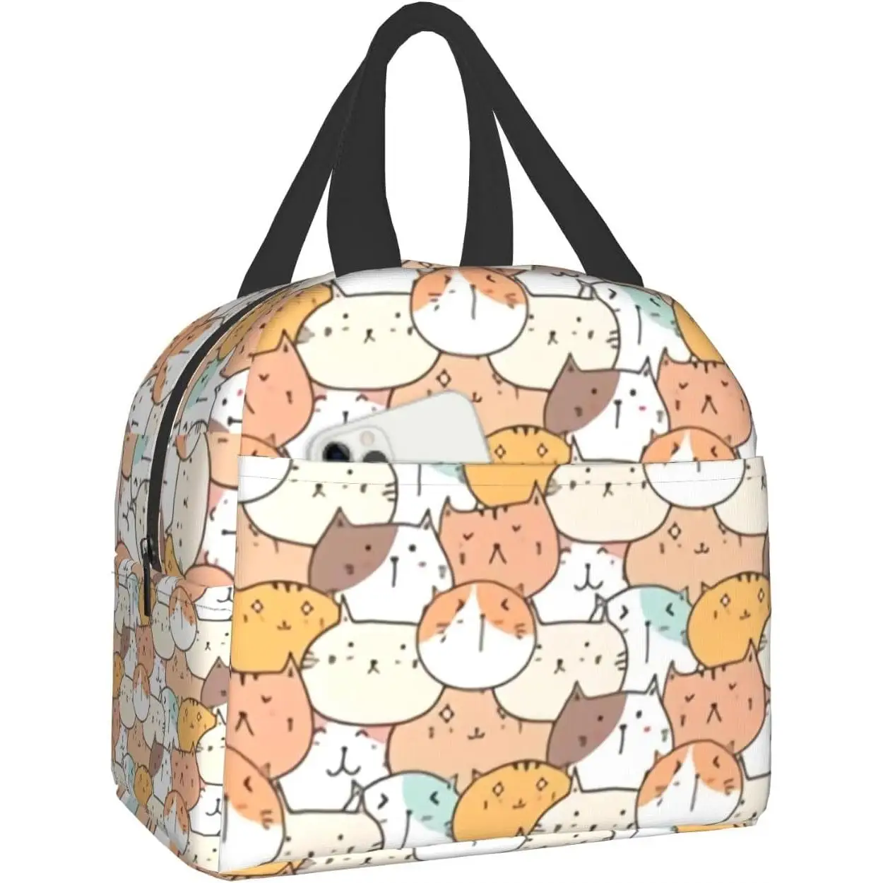 

Cute Colorful Kitten Animal Insulated Portable Lunchbox Tote Meal Prep Cooler for Boys Girls Kids Picnic School Travel Camping
