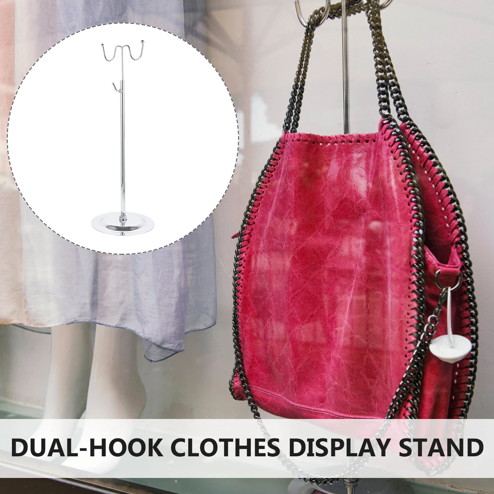 

Stainless Steel Bag Display Rack Hanging Retail Stand Adjustable Travel Tabletop Dual Hook Handbag Shoulder Bag Holder Jewelry
