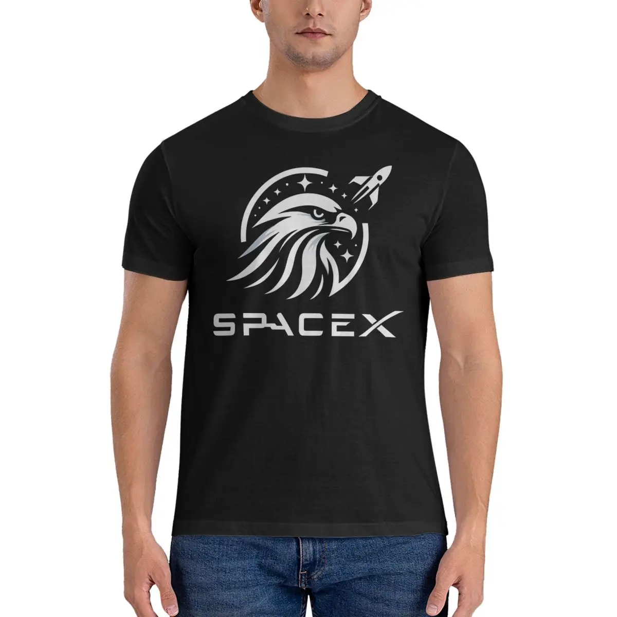 Men's T-Shirt LOGO Amazing 100% Cotton Tees Short Sleeve SpaceX T Shirts Crewneck Clothing Summer