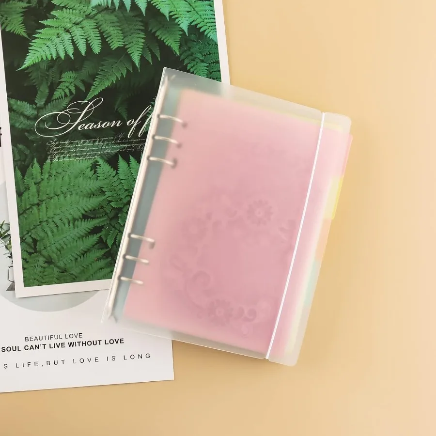 A5 6 Ring Binder Cover Clean Transparent Soft PVC for Refillable Notebook Shell withMatte surfacefotamp and Die Storage