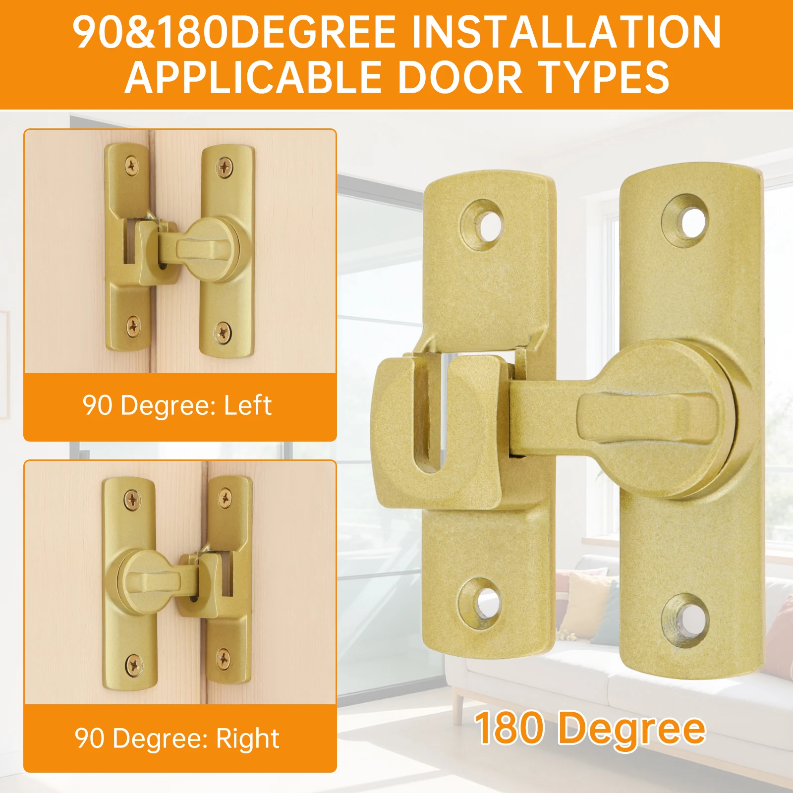 2 Pcs 90 180 Degree Zinc Alloy Barn Door Lock Gate Latches for Cabinet Bathroom Garden Door Thickened Anti-Rust Flip Door Latch