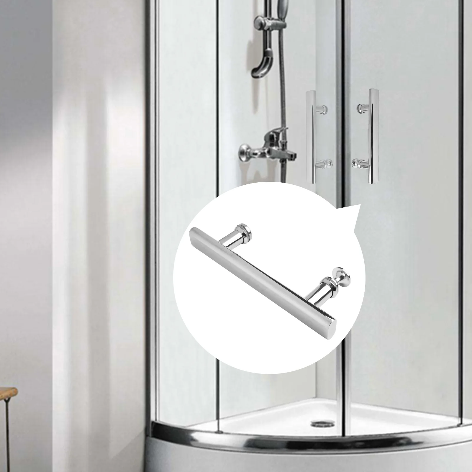 Stylish Chrome Effect ABS Shower Door Handle, 145mm Hole Centres, Suitable for 6mm Minimum Hole Diameter in Glass