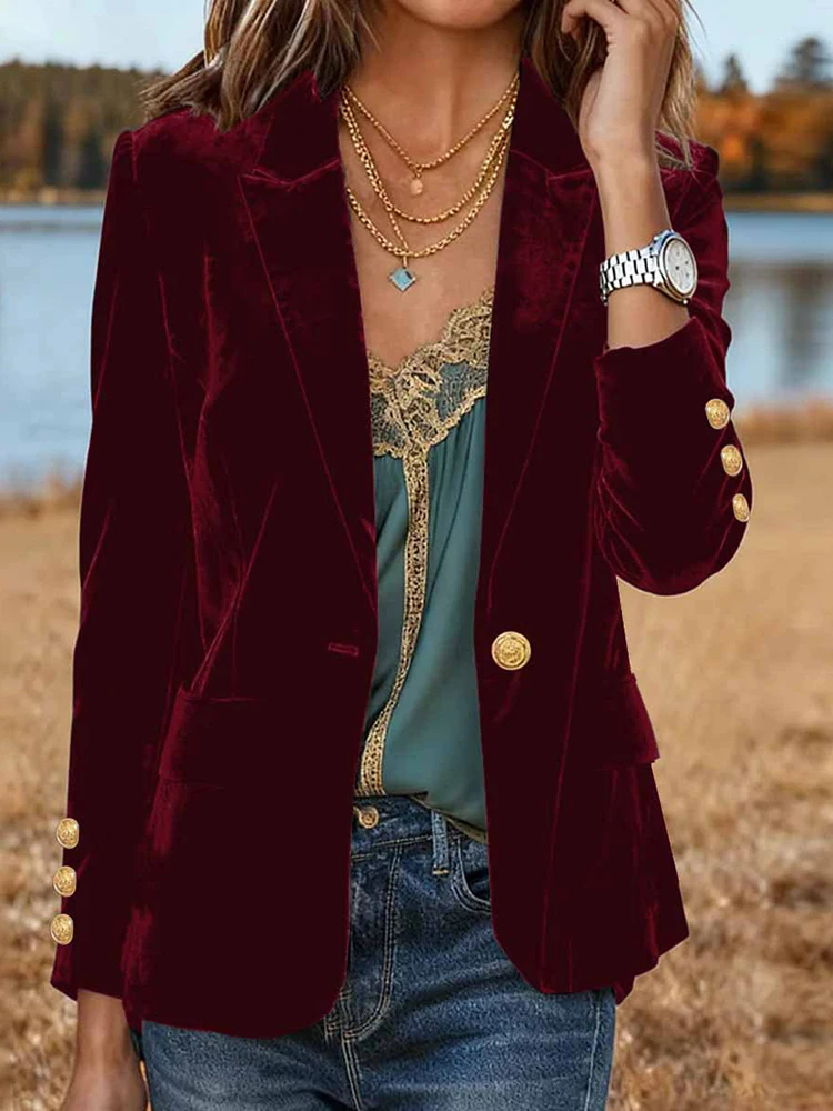 

NEW Aoaiiys Spring Blazers for Women Jacket Single Button Suit Collar Blazer Coat Velour Long Sleeve Simple Fashion 2026 Outerwe