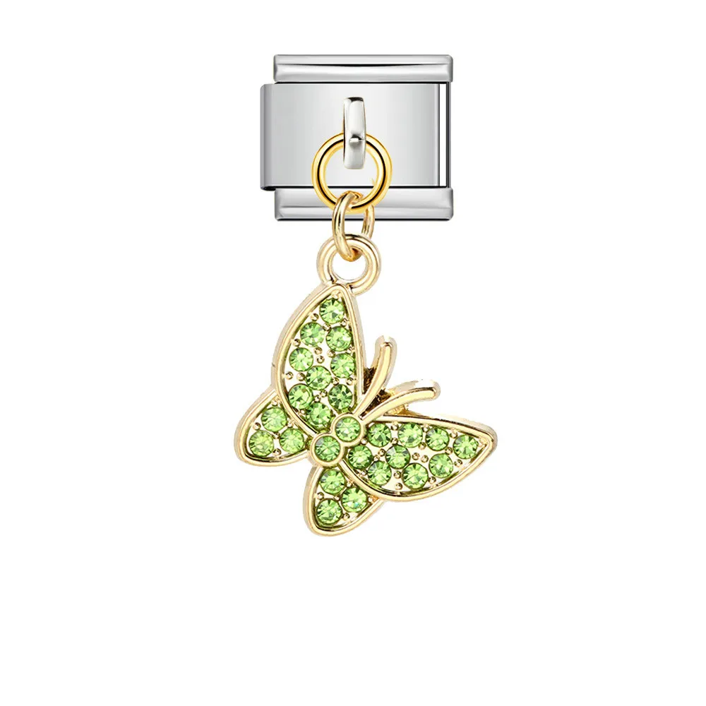 Fashion Rhinestone Butterfly Pendant Italian Modular Bracelet Stretch Stitching DIY Titanium Steel Strap Chain