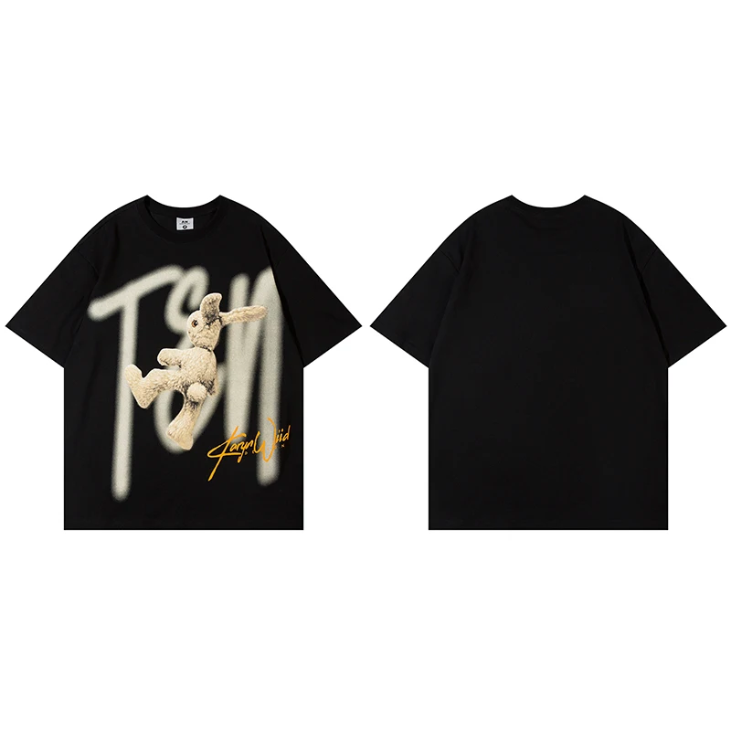 

Free Shiping Men Streetwear T Shirt Hip Hop 3D Puff Rabbit Print Tee Harajuku Summer Cotton T-shirt Oversize Gothic Short Sleeve