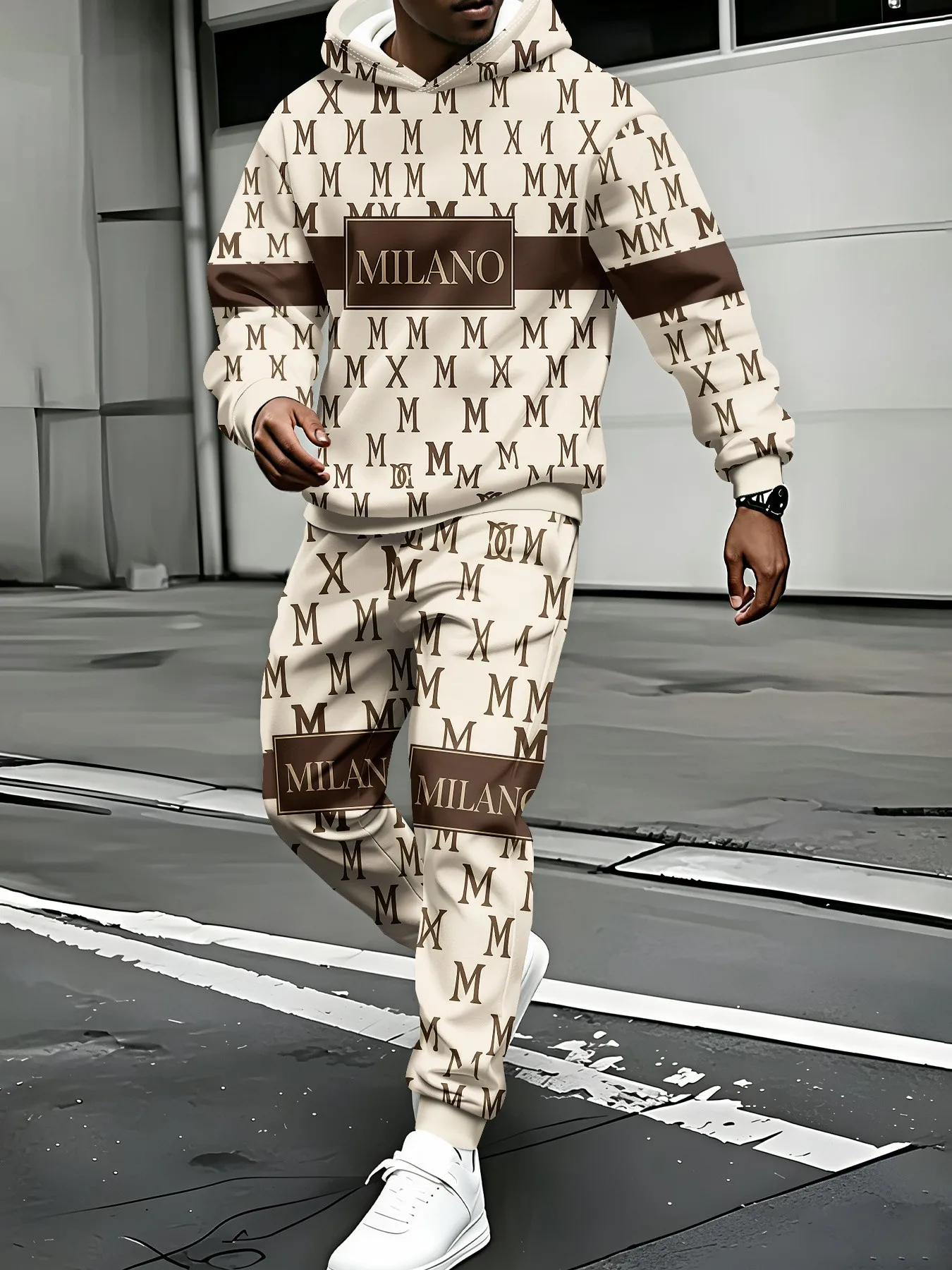2026 Autumn New Men's Hooded Sweatshirt Set - Casual Simple Fashionable Comfortable Soft 3D Letter Pattern Print